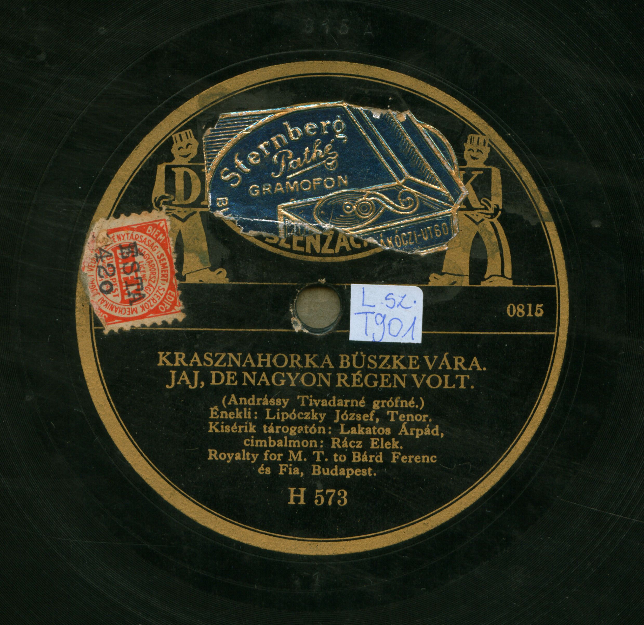 Énekli: Lipóczky József, Tenor